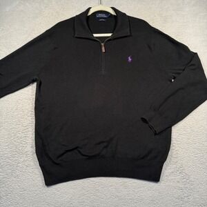 Polo Ralph Lauren Quarter Zip Sweater Pima Cotton Black Purple Pony Men's Large